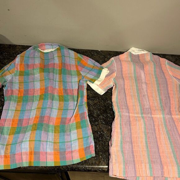 Lot of 2 Vintage Work Force by Barco Uniform Tops Plaid white cuffs XS Womens - Picture 6 of 10